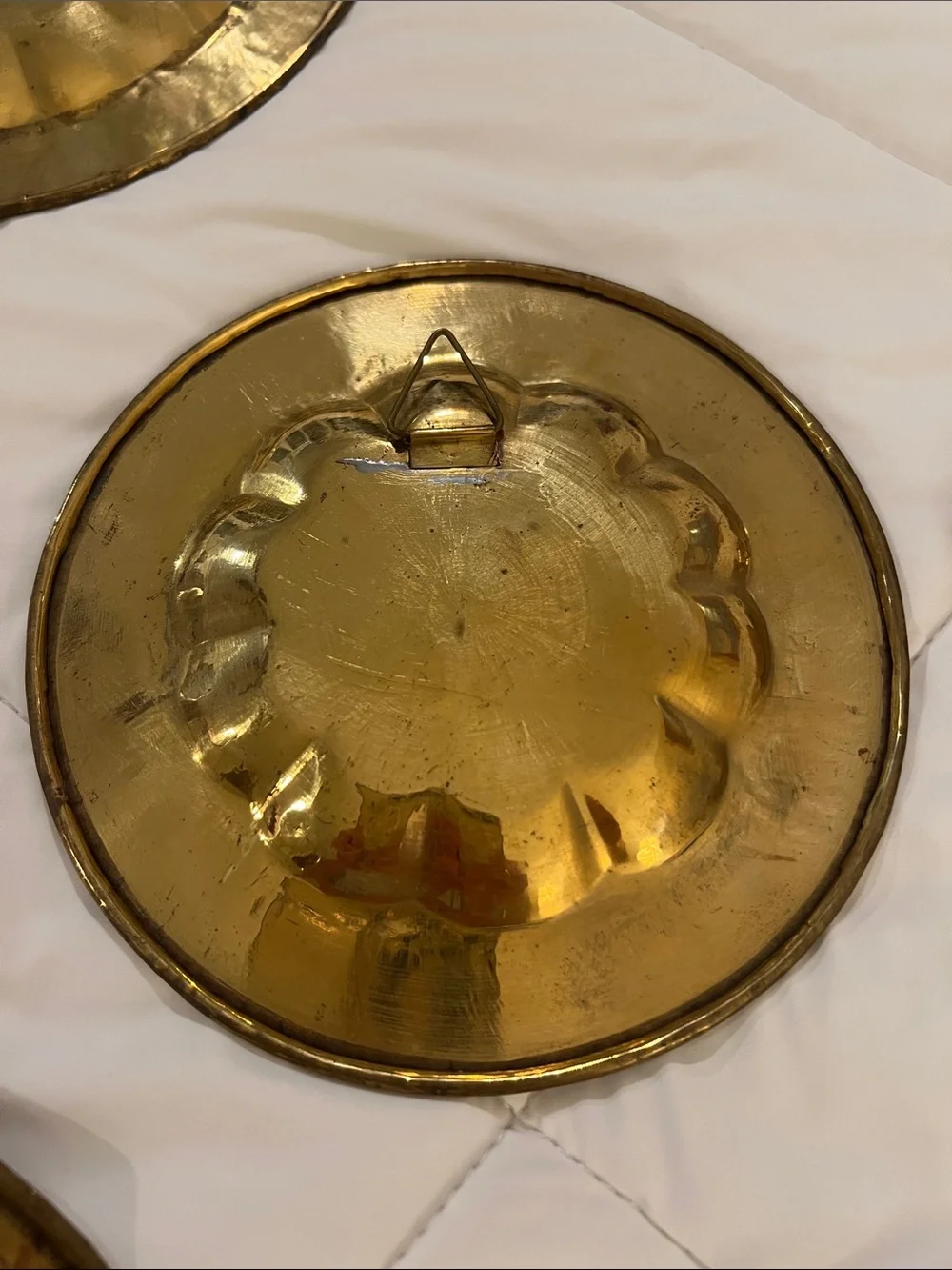4 Decorative Peacock Brass Wall Plates. Gold w Purple, Blue, Black & Red Accents
